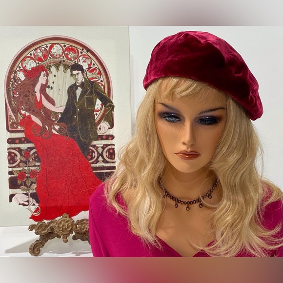 Morgan Kari Designs burgundy velvet beret main image 5